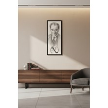 Atatürk Karakalem Portre Tablo | 60X25 cm Çerçeveli Siyah Çerçeve