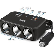 Blr G18 Siyah 120W Çoklu Çıkışlı Araç Şarj Cihazı – 2x Type-C, Usb, Qc4.0 & 3 Çakmaklık Girişli
