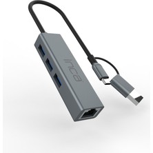 Marmara Qumasch Inca IUTP-03T USB Hubx3 USB 3.0 10 Gbps+Ethernet RJ45 1000MBPS Çoklayıcı
