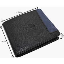 Westpolo Hakiki Deri Kağıt Para ve Bol Kart Bölmeli Slim Unisex Cüzdan - Siyah-Lacivert