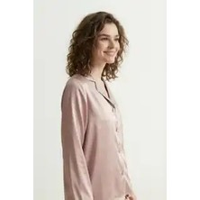 Espuar Kadın Biye Detaylı Saten Alt Üst Düğmeli Uzun Kollu Pijama Takımı 455
