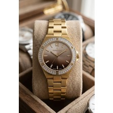 Essence Kadın 32 mm Çelik Kasa Altın Çelik Kordon Kahverengi Kadran Kol Saati