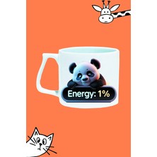 Olympus Plus Enerji %1 Yorgun Panda Tasarım Baskılı Beyaz Lüks Sap Kupa Bardak