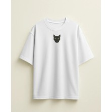 Muhtar Store Erkek Siyah Kedi Baskılı Oversize Tişört – Minimal Black Cat Tasarım