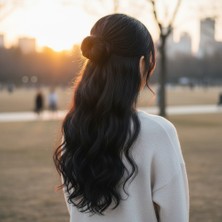 Dua Giyim Fiber Sen Dalgalı Yarım Ay + 2 Yan Çıt Çıt / Siyah