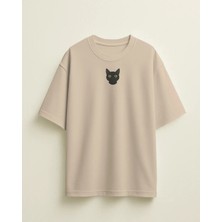 Muhtar Store Erkek Siyah Kedi Baskılı Oversize Tişört – Minimal Black Cat Tasarım