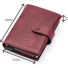 Westpolo Hakiki Eskitme Deri Kağıt Para Bölmeli Unisex Mekanizmalı Cüzdan - Bordo