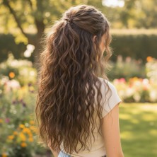 Dua Giyim Fiber Sen Kabarık Dalgalı Yarım Ay + 2 Yan Çıt Çıt / Açık Kahve