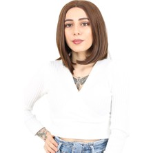 Fiber Sen Peruk Perçemsiz Kısa Düz / Kahve Karamel