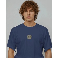 Muhtar Store Erkek Scottish Fold Kedi Baskılı Oversize Tişört – Minimal Kıvrık Kulaklı Kedi Tasarım