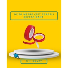 Dalpak Ambalaj Çift Taraflı Şeffaf Bant 10 x 50 Metre - 5'li Avantaj Paketi