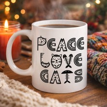 Dukkanıum Peace Love Cats – Sevimli Kedi Desenli Porselen Kupa Model 60 Kahve &amp; Çay Kupası