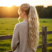 Dua Giyim Bağlamalı Kabarık Dalgalı At Kuyruğu / Kumral Beyaz Platin Röfleli