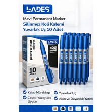 Dukkanıum Lades Mavi Permanent Marker Silinmez Koli Kalemi Yuvarlak Uç 10 Adet