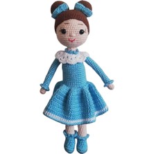 Kahverengi Saçlı Turkuaz Elbiseli Sude Bebek Amigurumi Organik Oyuncak
