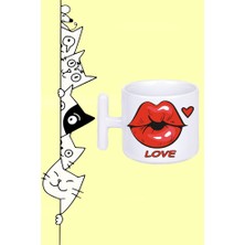 Olympus Plus Love Sevgi Öpücüğü Tasarım Baskılı Beyaz T Sap Kupa Bardak