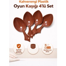 Hüma Tanıtım Kahverengi Plastik Oyun Kaşığı 4'lü Set – Dayanıklı Çocuk Oyun Kaşığı