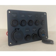 Revex Kontrol Paneli 7 Adet On-Off Tuş 2x PD+QC hızlı USB soket  12/24v Voltaj Göstergesi 1 Adet Çakmaklık 12V