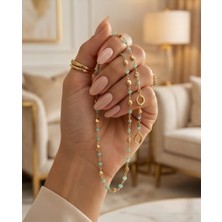 Altın Kaplama Doğal Zümrüt Taşlı Kolye - Bileklik - Küpeden Oluşan Set