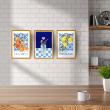 TASARIM ŞEYLER Akdeniz Esintisi: 3’lü Positano & Algarve Temalı Modern Mdf Tablo Seti