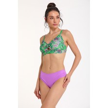 Argento Kadın Fiyong Detaylı Yeşil Çiçekli Balensiz Çıkarılabilir Ince Kaplı Slip Bikini Takımı