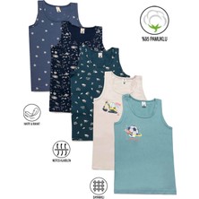 Özkan Underwear 31800 5'li Paket Erkek Çocuk Karışık Renkli Desenli Pamuklu Yumuşak Rahat Kalın Askılı Atlet