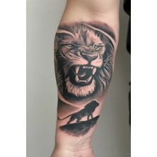 Tattoo Gerçekçi Aslan Desenli Geçici Dövme Sticker Kol Bacak İçin Suya Dayanıklı Model