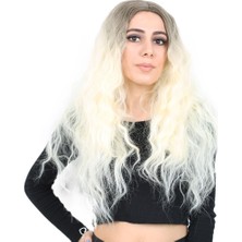 Dua Giyim Kabarık Dalgalı Uzun Fiber Sen Peruk / Küllü Açık Kahve / Platin Ombreli