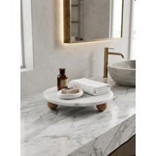 Hüco Bazaar Ahşap Ayaklı Şık Doğal Mermer Sunum Tepsisi