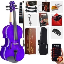 Midex HGA44PU-TYS Mor 4/4 Tam Boy Keman Seti (Yastık Yedek Tel Susturucu Çanta Yay Reçine Metod)