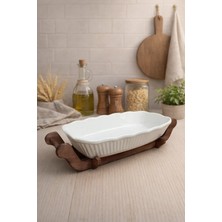 Leylart Ahşap Standlı Seramik Sunum Tabağı – Dekoratif Servis & Sunum Tepsisi