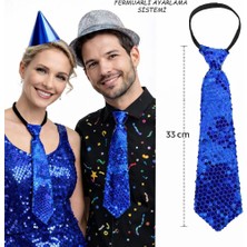 Hayat Store Mavi Pul Payetli Işıltılı Parti Kravatı 33 cm