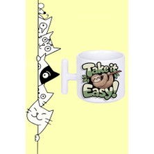 Olympus Plus Take It Easy Miskin Hayvan Rahatla Tasarım Baskılı Beyaz T Sap Kupa Bardak