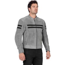 Retro Wax Grey Korumalı Motosiklet Deri Montu Erkek