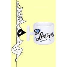 Olympus Plus Love Sevgi Mavi Kalp Sevgili Tasarım Baskılı Beyaz T Sap Kupa Bardak