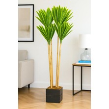 Doğal Görünümlü 140 cm Yapay Kılıç Bitkisi – 5 Bambu Gövdeli, Ahşap Saksılı Dekor