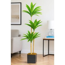 Doğal Görünümlü 140 cm Yapay Kılıç Bitkisi – 3 Bambu Gövdeli, Ahşap Saksılı Dekor