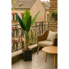 Balkon Için Muz Ağacı Gerçek Yaprak Görünüm Yapay Ağaç 130 cm Doğal Ahşap Saksılı