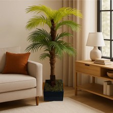 Palmiye Ağacı 130 cm Ahşap Saksılı  Beyaz Taşlı  Ev ve Ofis Için Yoğun Yapraklı Yapay Ağaç