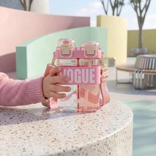 M&B Water Bottle Çift Bölmeli Vogue Matara, Çift Kapaklı, Pipetli, Boyun Askılı Çocuk Okul Suluk