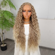 Dua Giyim Yoğun Dalga Kumral Platin Röfleli Fiber Sen Geniş T Tül Peruk