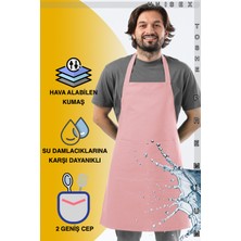 Toshe Mutfak Önlüğü Suya Dayanıklı Mutfak Önlük Şef Önlüğü 2 Geniş Cepli Barista Önlüğü Önlük Puda Pembe