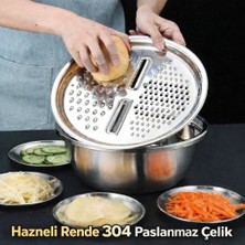 Paslanmaz Çelik Rende ve Sebze Hazırlama Kabı Çok Fonksiyonlu 24 cm