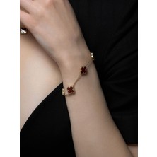Ekinci Kuyumculuk 14 Ayar Altın Bordo Yonca Bileklik 16CM