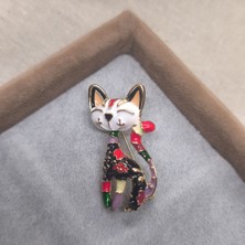 Museum Of You Renkli Desenli Kedi Broş - Şık ve Modern Kadın Takı Aksesuarı