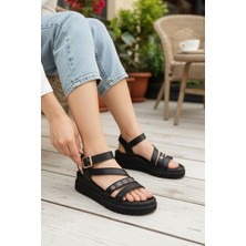 Enoch Kadın Kuşgözü Detaylı Çapraz Bantlı Konforlu Platform Sandalet