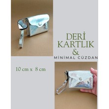 Hakiki Deri Minimal Avuçiçi Simli Gümüş Tasarım Kadın Cüzdan Kartlık Drc-25