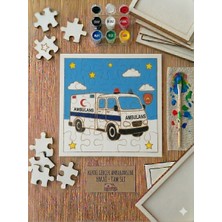 Hobi Universe Çocuklar Için 25 Parça Boyanabilir Ahşap Ambulans Puzzle Seti Boyalar ve Fırça Dahil