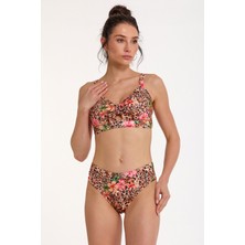 Argento Kadın Fiyong Detaylı Pembe Leopar Balensiz Çıkarılabilir Ince Kaplı Slip Bikini Takımı