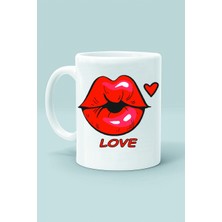 Olympus Plus Love Sevgi Öpücüğü Tasarım Baskılı Beyaz Klasik Kupa Bardak